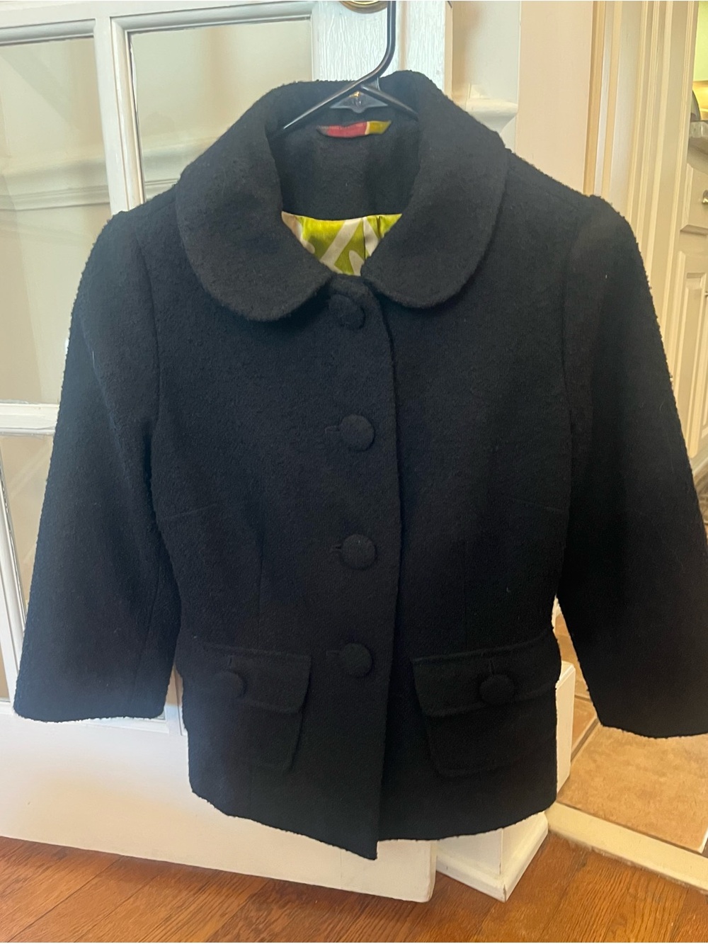 Boden Black Wool Boxy Jacket with Rounded Collar